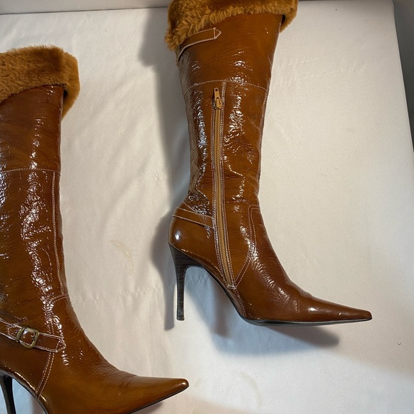 ❌lui chung  patton leather tall boots 8 real fur 4” heel  knee-high - Picture 5 of 12